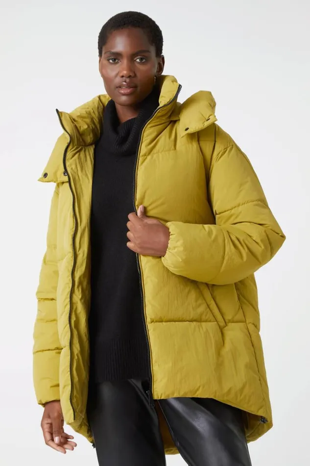 Lime Oversized Padded Hooded Coat Women Roman Coats
