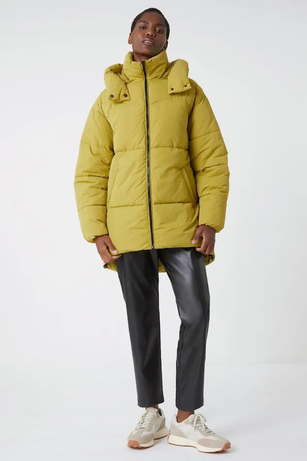Lime Oversized Padded Hooded Coat Women Roman Coats
