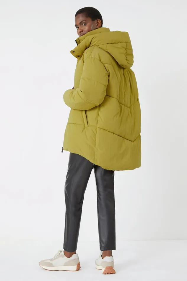 Lime Oversized Padded Hooded Coat Women Roman Coats