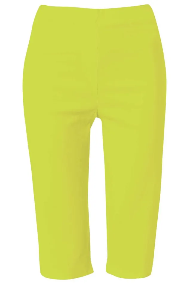 Lime Stretch Knee Length Elastic Waist Shorts Women Roman Trousers