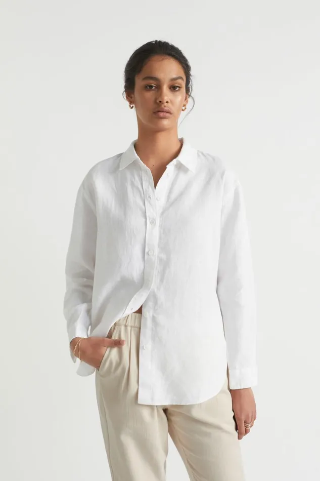 Linen Woman Seed Heritage Core Linen Boyfriend Shirt Whisper White