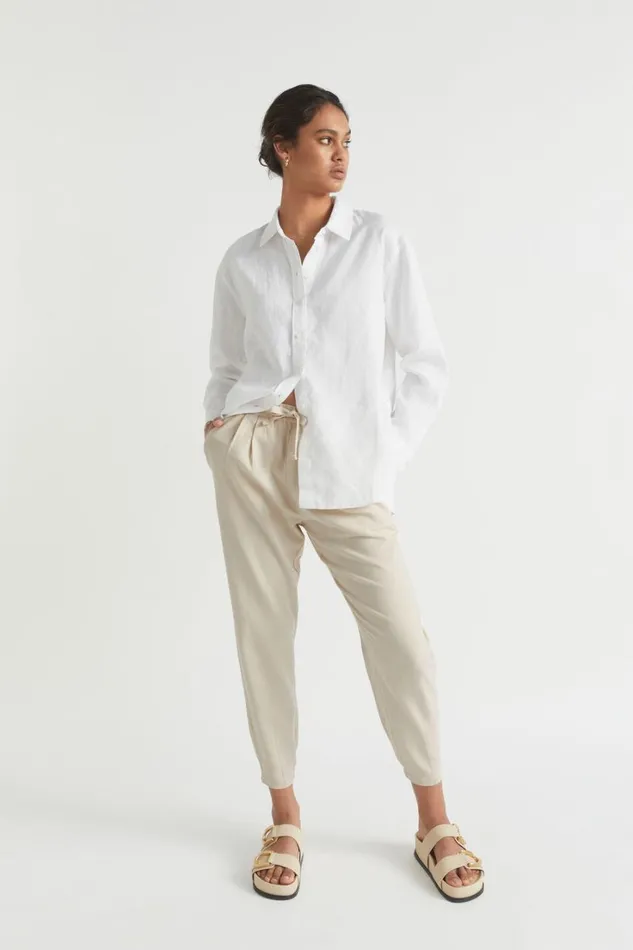 Linen Woman Seed Heritage Core Linen Boyfriend Shirt Whisper White