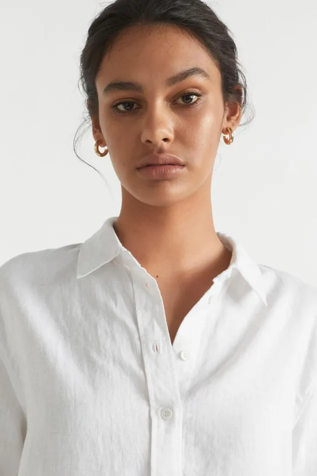 Linen Woman Seed Heritage Core Linen Boyfriend Shirt Whisper White