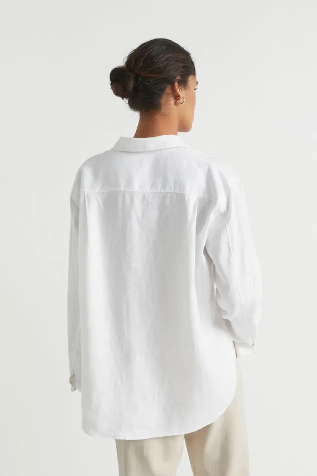 Linen Woman Seed Heritage Core Linen Boyfriend Shirt Whisper White