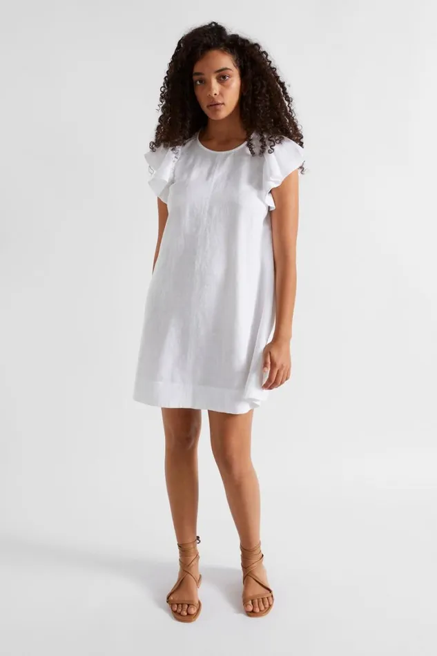 Linen Woman Seed Heritage Core Linen Frill Sleeve Mini Dress Whisper White