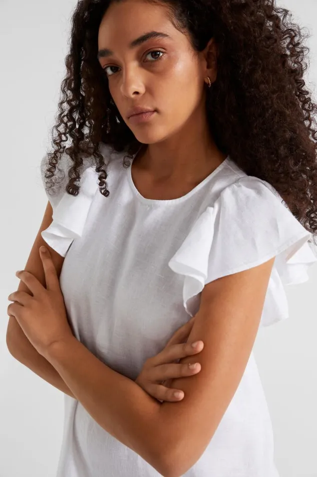 Linen Woman Seed Heritage Core Linen Frill Sleeve Mini Dress Whisper White