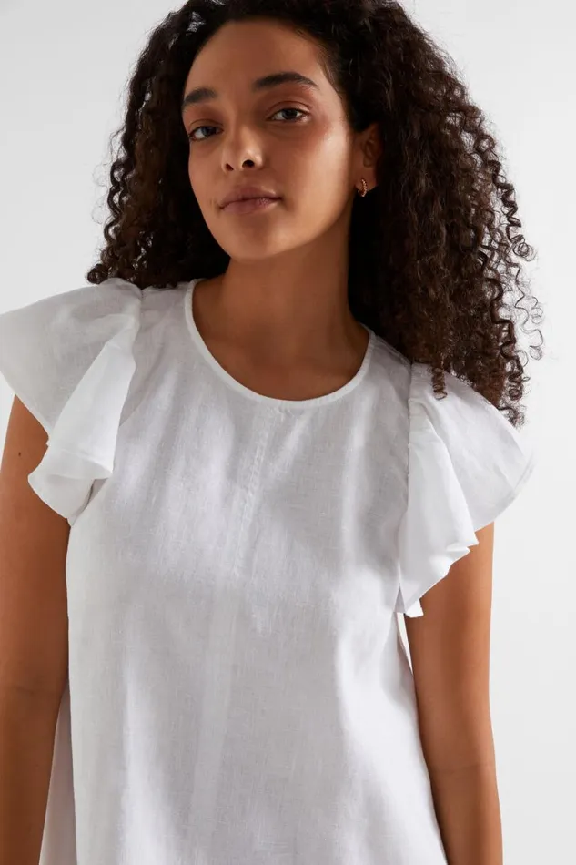 Linen Woman Seed Heritage Core Linen Frill Sleeve Mini Dress Whisper White
