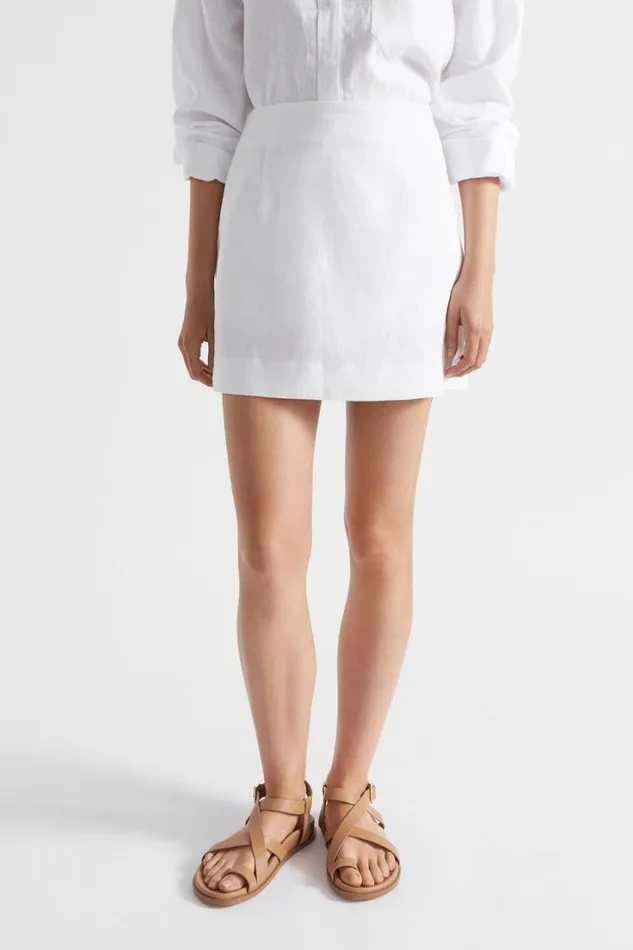 Linen Woman Seed Heritage Core Linen Mini Skirt Whisper White