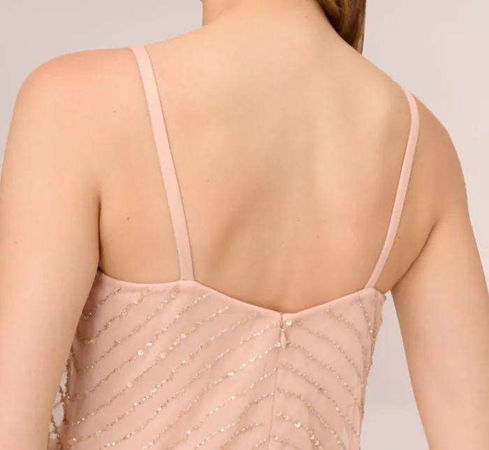 Long Dresses Womens Adrianna Papell Art Deco Beaded Blouson Gown In Blush