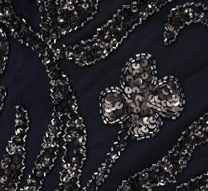 Long Dresses Womens Adrianna Papell Floral Beaded Dress With Sheer Long Sleeves In Midnight