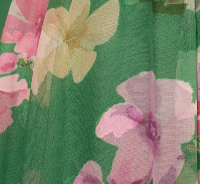 Long Dresses Womens Adrianna Papell Floral Chiffon Tiered Gown With Ruffle Details In Green Multi