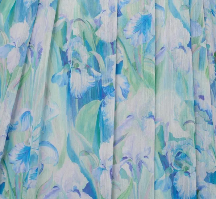 Long Dresses Womens Adrianna Papell FloralPrint OffTheShoulder Chiffon Long Gown In Blue Multi
