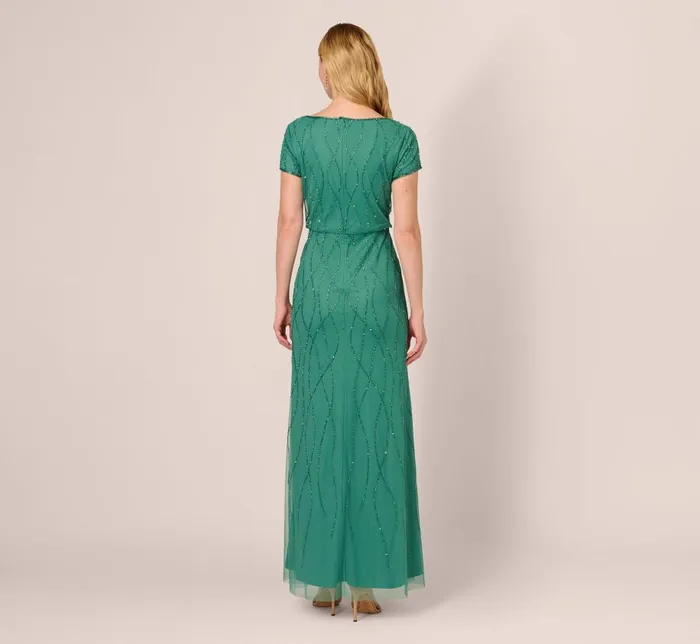 Long Dresses Womens Adrianna Papell HandBeaded Long Dress In Jungle Green