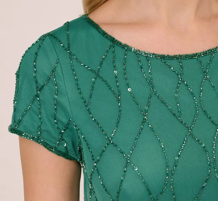 Long Dresses Womens Adrianna Papell HandBeaded Long Dress In Jungle Green