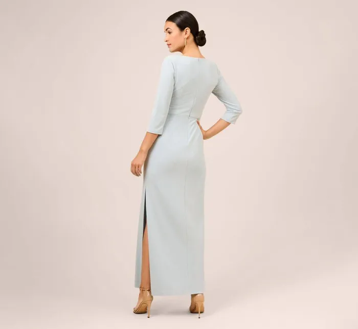 Long Dresses Womens Adrianna Papell Metallic Knit TieFront Long Column Gown In Skyway