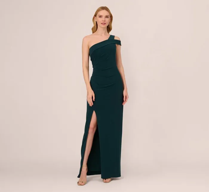 Long Dresses Womens Adrianna Papell One Shoulder Column Gown With Cutout Shoulder In Hunter Long Dresses Womens Adrianna Papell One Shoulder Column Gown With Cutout Shoulder In Hunter