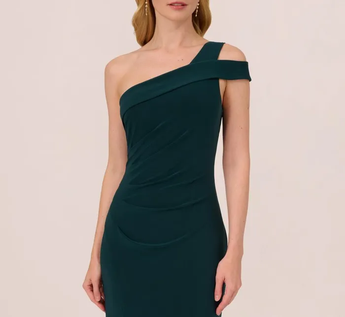 Long Dresses Womens Adrianna Papell One Shoulder Column Gown With Cutout Shoulder In Hunter