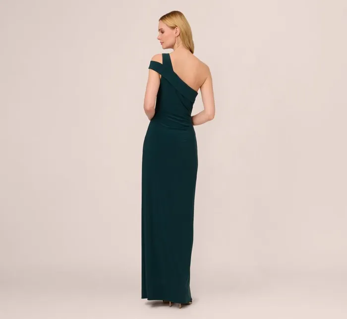 Long Dresses Womens Adrianna Papell One Shoulder Column Gown With Cutout Shoulder In Hunter