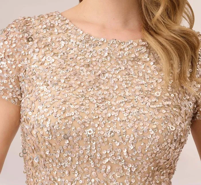Long Dresses Womens Adrianna Papell Scoop Back Sequin Gown In Champagne