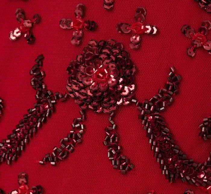 Long Dresses Womens Adrianna Papell Short Sleeve Beaded Gown With Godet Skirt In Cranberry
