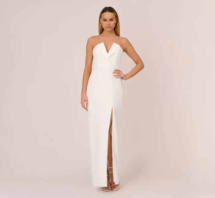 Long Dresses Womens Adrianna Papell Strapless Column Gown In Ivory