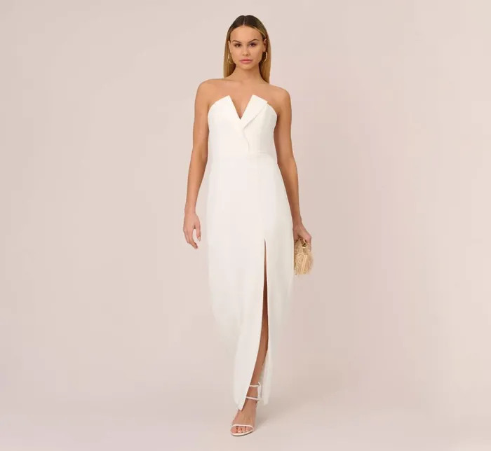 Long Dresses Womens Adrianna Papell Strapless Column Gown In Ivory