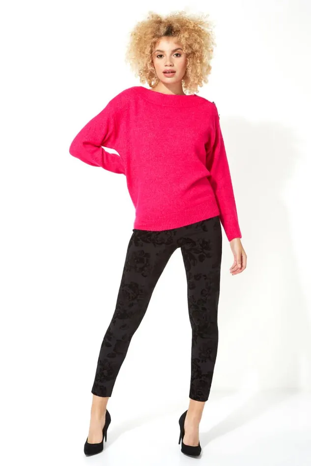 Magenta Button Detail Sleeve Jumper Women Roman Knitwear