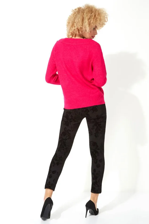 Magenta Button Detail Sleeve Jumper Women Roman Knitwear