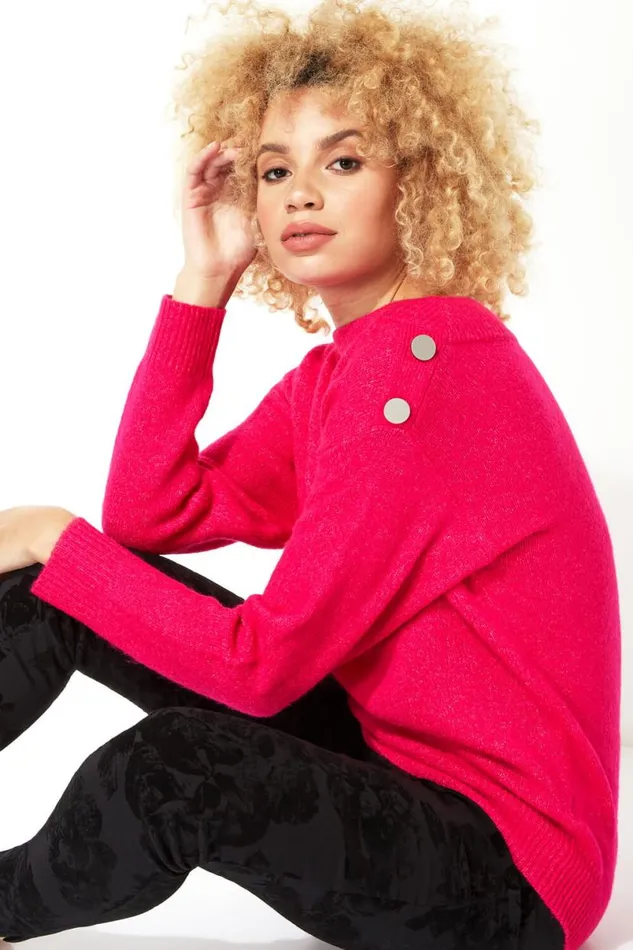 Magenta Button Detail Sleeve Jumper Women Roman Knitwear