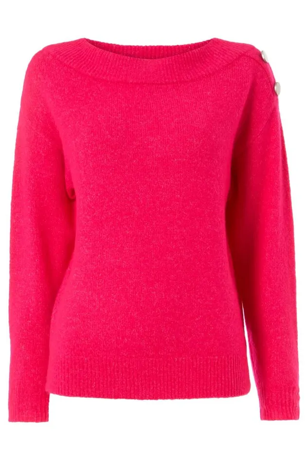 Magenta Button Detail Sleeve Jumper Women Roman Knitwear