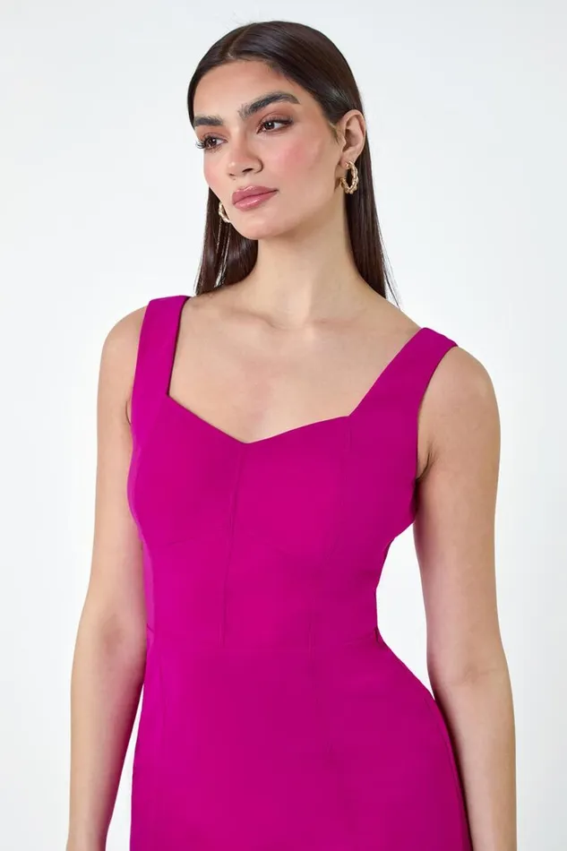 Magenta Plain Corset Detail Stretch Bodycon Dress Women Roman Dresses