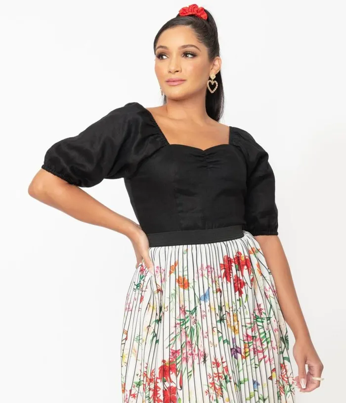 Magnolia Place Black Ruched Top Clothing Unique Vintage Blouses