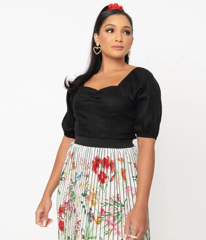 Magnolia Place Black Ruched Top Clothing Unique Vintage Blouses