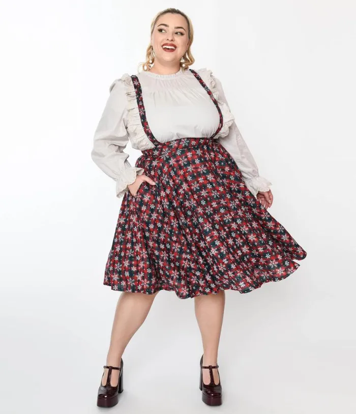 Magnolia Place Snowflake Red Tartan Plaid Pinafore Swing Skirt ClothingPlus Unique Vintage Skirts Magnolia Place Snowflake Red Tartan Plaid Pinafore Swing Skirt ClothingPlus Unique Vintage Skirts