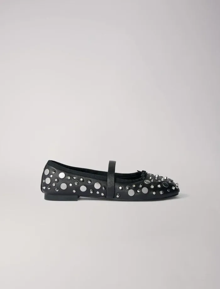 Maje Ballerinas Womens Studded Ballet Flats Black