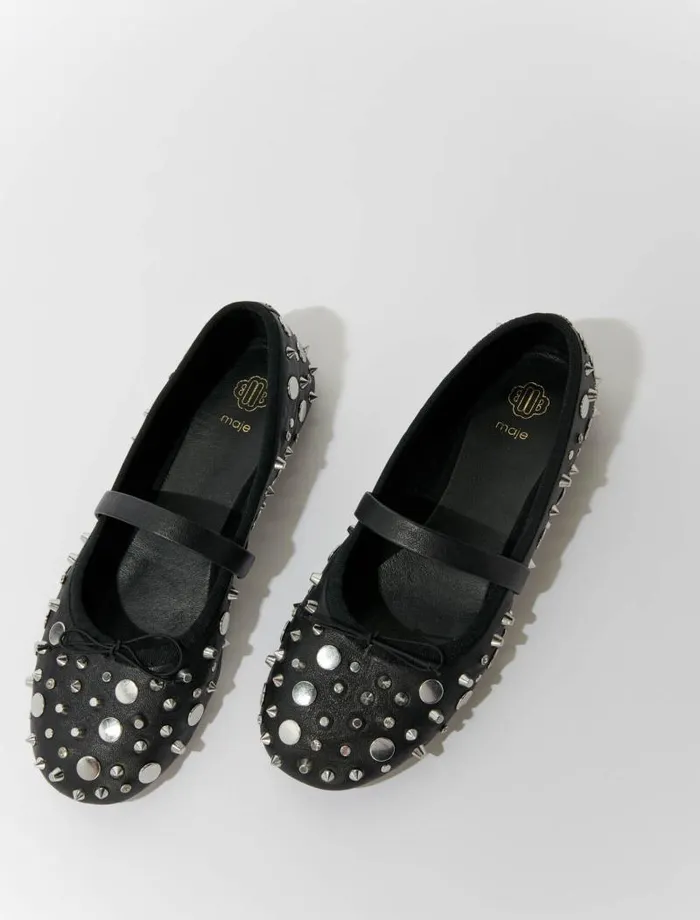 Maje Ballerinas Womens Studded Ballet Flats Black