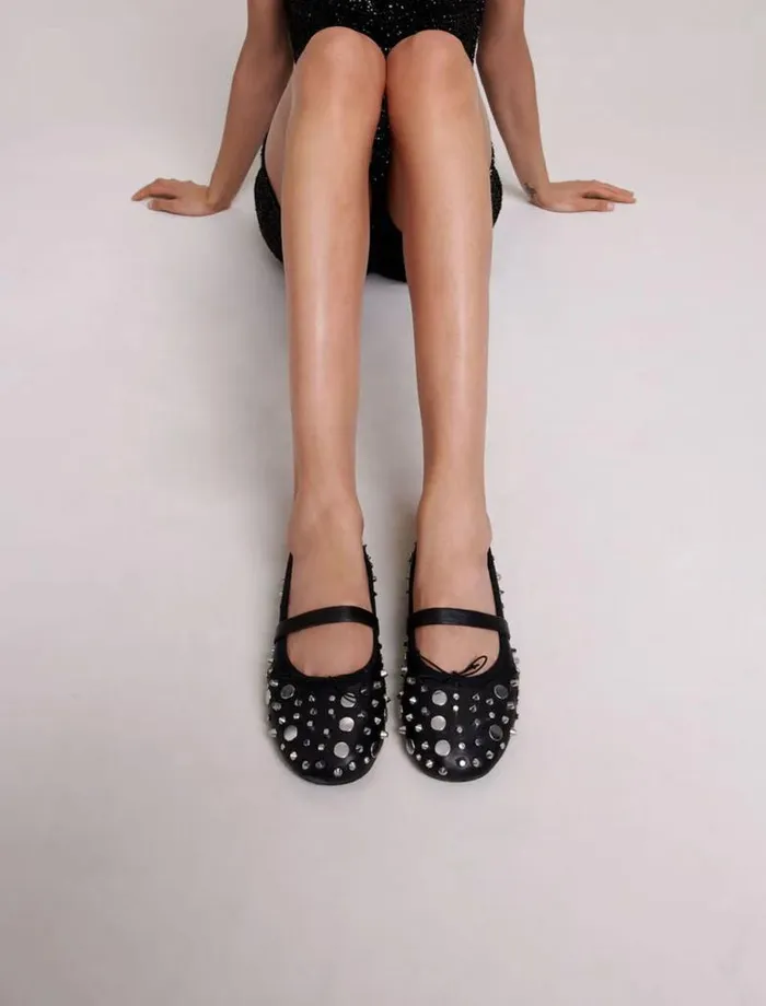 Maje Ballerinas Womens Studded Ballet Flats Black