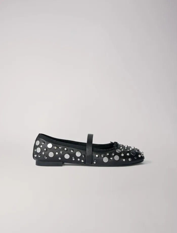 Maje Ballerinas Womens Studded Ballet Flats Black