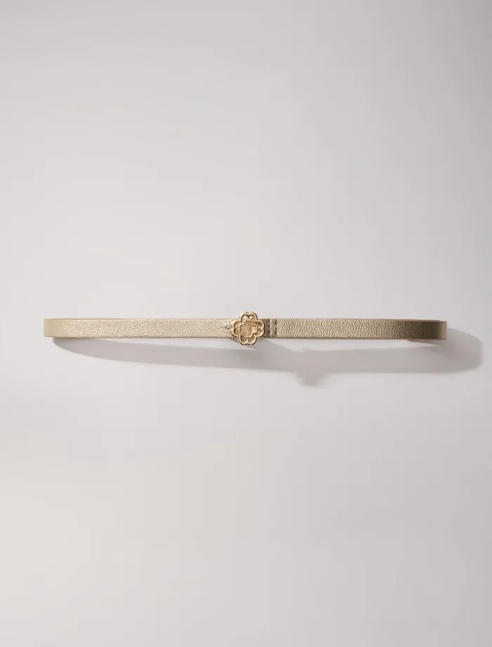 Maje Belts Womens Slim Belt With Clover Buckle Light Gold
