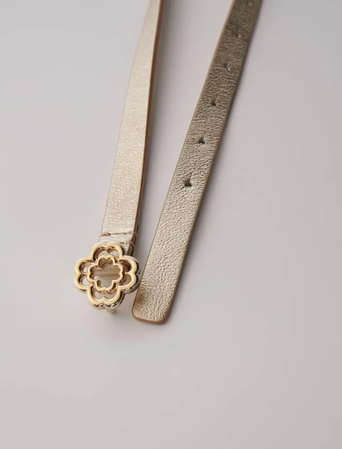 Maje Belts Womens Slim Belt With Clover Buckle Light Gold