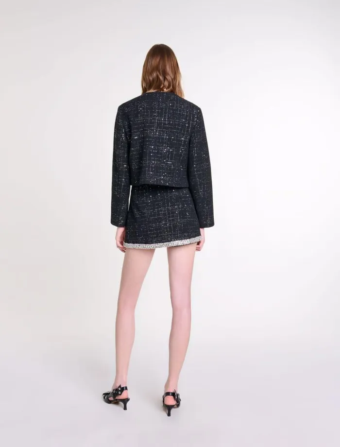 Maje Blazers and Jackets Womens Short Tweed Jacket Black