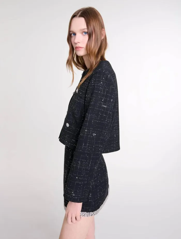 Maje Blazers and Jackets Womens Short Tweed Jacket Black