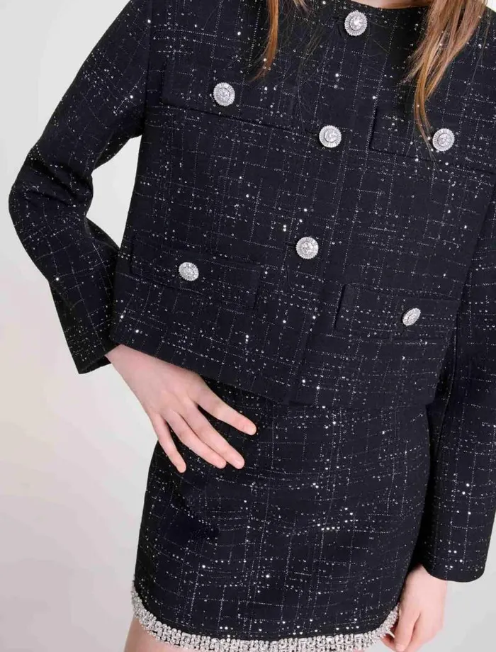 Maje Blazers and Jackets Womens Short Tweed Jacket Black