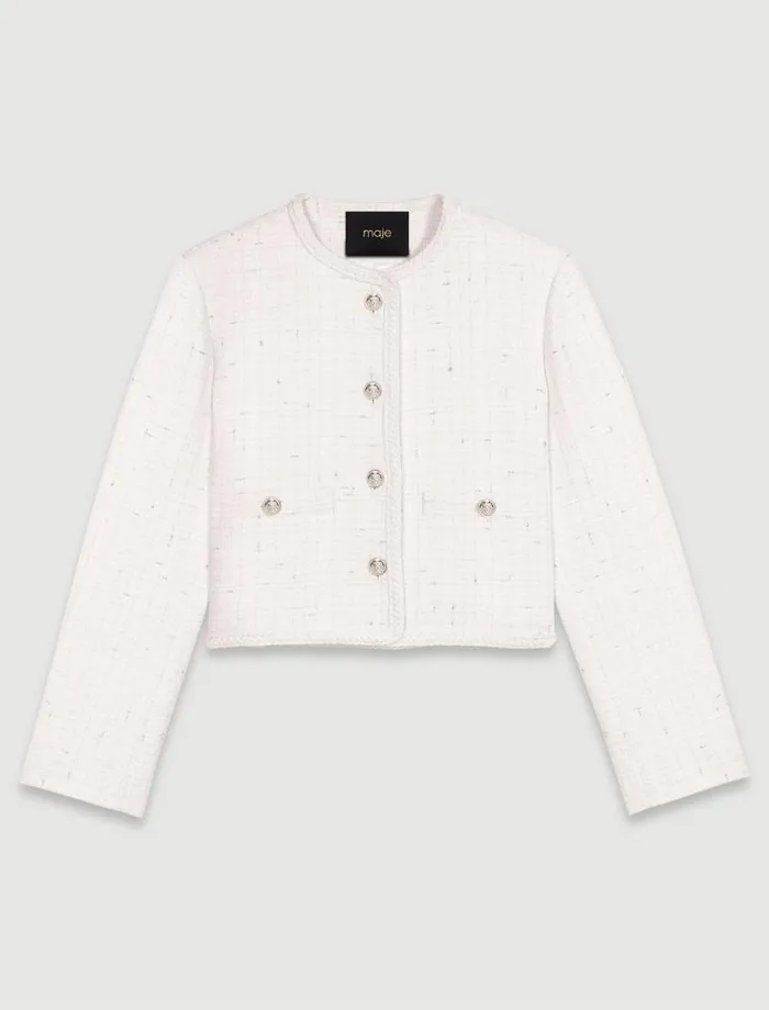 Maje Blazers and Jackets Womens Tweed Jacket Ecru