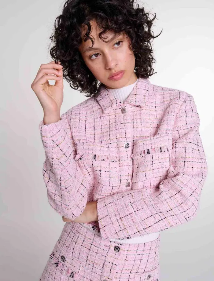 Maje Blazers and Jackets Womens Tweed Jacket Pink