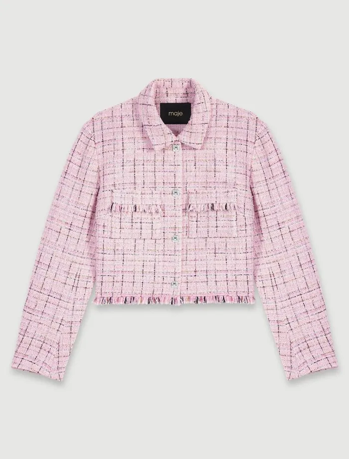 Maje Blazers and Jackets Womens Tweed Jacket Pink