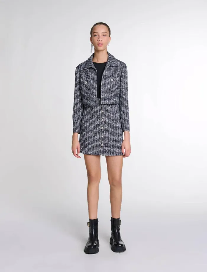 Maje Dresses Womens 2in1 Tweed Dress Blackwhite