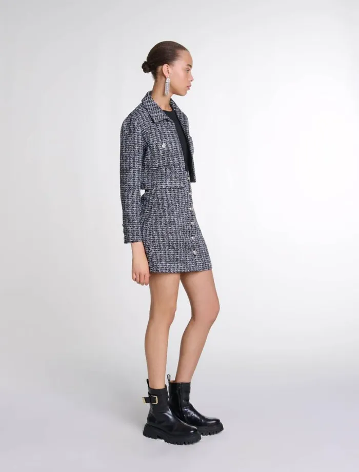 Maje Dresses Womens 2in1 Tweed Dress Blackwhite