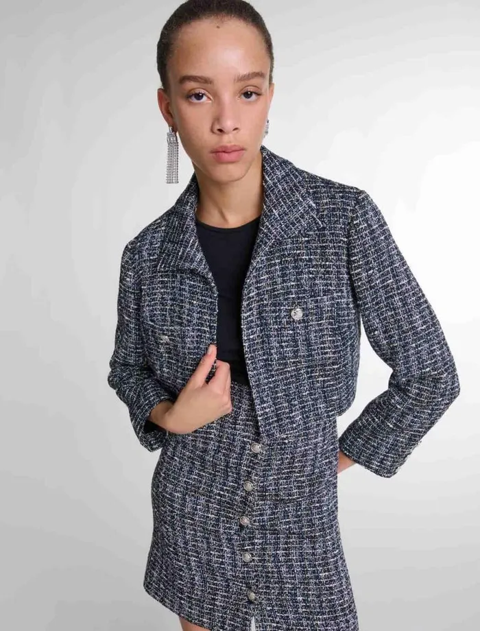 Maje Dresses Womens 2in1 Tweed Dress Blackwhite