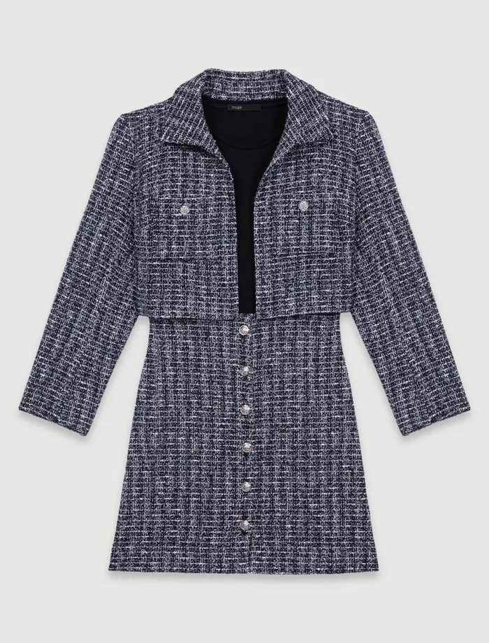 Maje Dresses Womens 2in1 Tweed Dress Blackwhite